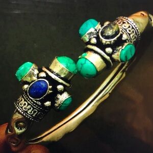 Lapis Lazuli Turquoise 925 Sterling Silver Cuff Bracelet